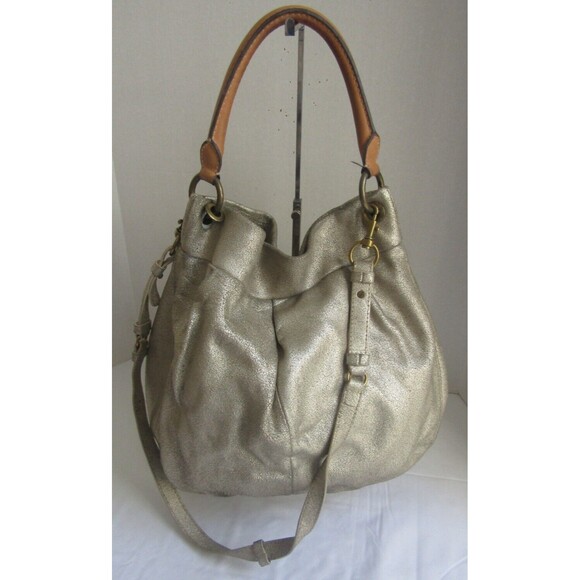 J. Crew Shoulder Bag Vintage Silver Metallic Leather Crossbody Detachable Strap - Picture 2 of 7
